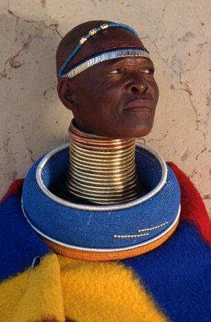 Rings for stretching the neck of a man from an African tribe